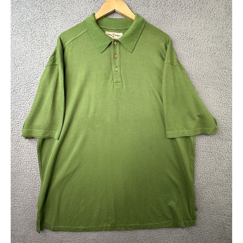 Tommy Bahama Polo Shirt Men 1XB Green Short Sleeve Waffle Knit Silk Blend Golf